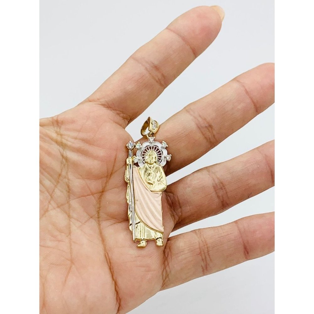 14k Solid Gold St Jude / San Judas Pendant - Gem